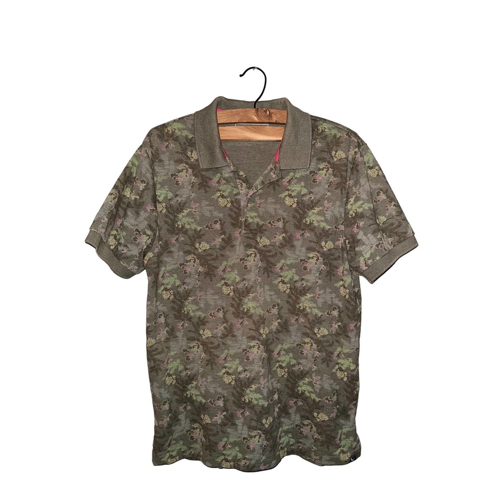 Eddie Bauer Mens Polo Shirt Pullover Short Sleeve‎ Collared Floral Brown Size M